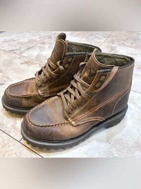 American Eagle Outfitters Brown Leather Moc Toe Lace-Up Ankle Boots